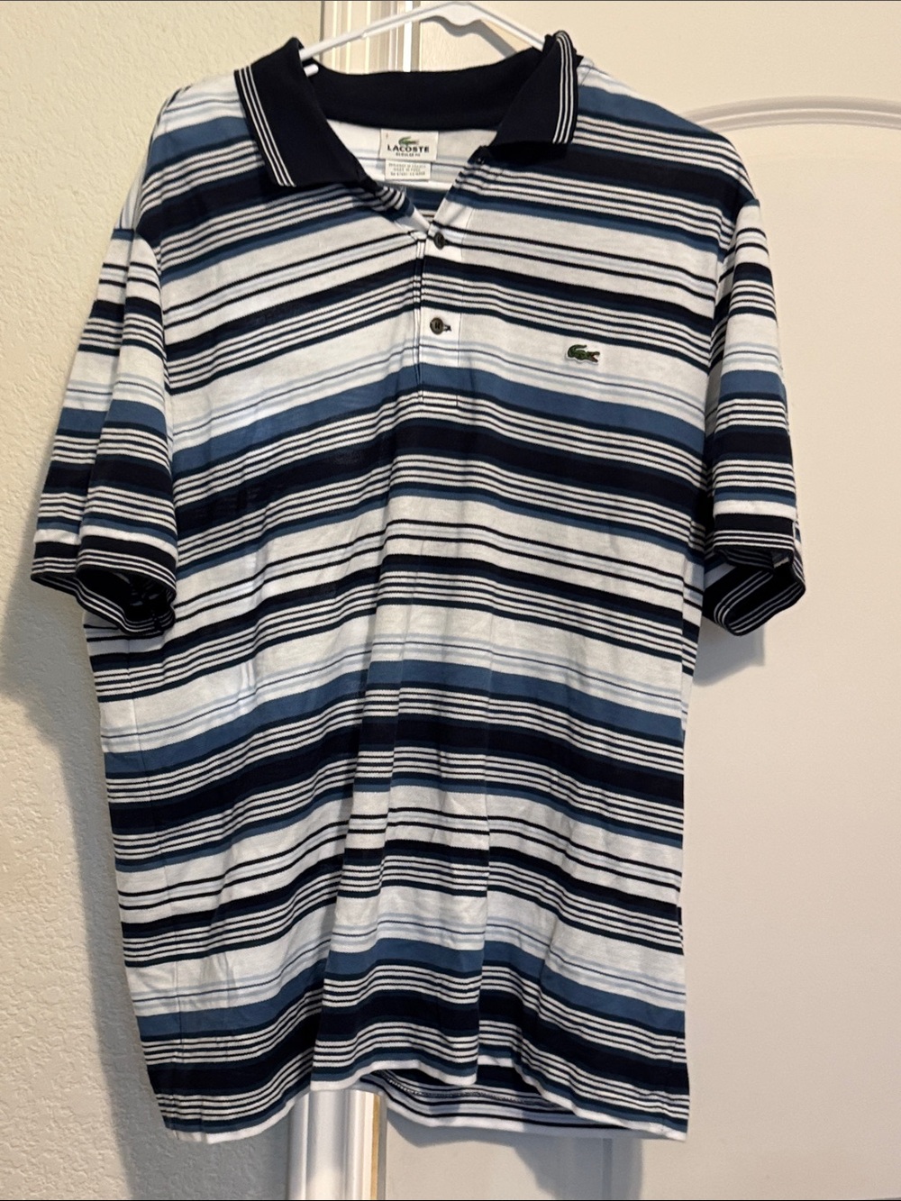 Lacoste Men's Striped Polo Shirt - Navy & Light Blue
